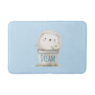 Blue Garden Hedgehog with Daisy Flower  Bath Mat