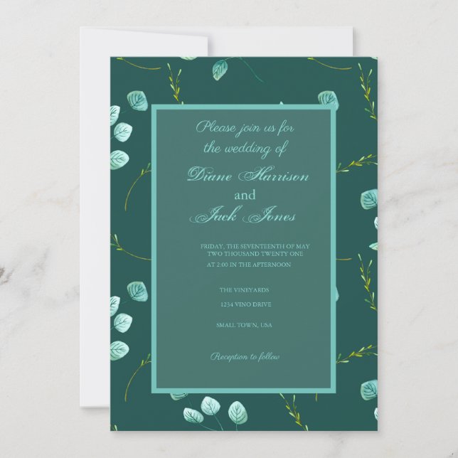 Blue Garden Watercolor Stems Wedding Invitation (Front)