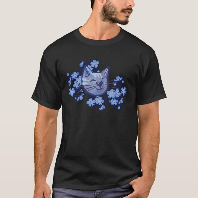 Blue Gardening Cats T-Shirt (Front)