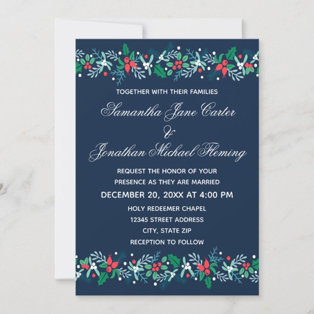 Blue Garland - Wedding Invitation (Front)