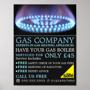 Blue Gas Ring, Gas Engineer & Supplier Advertising Poster