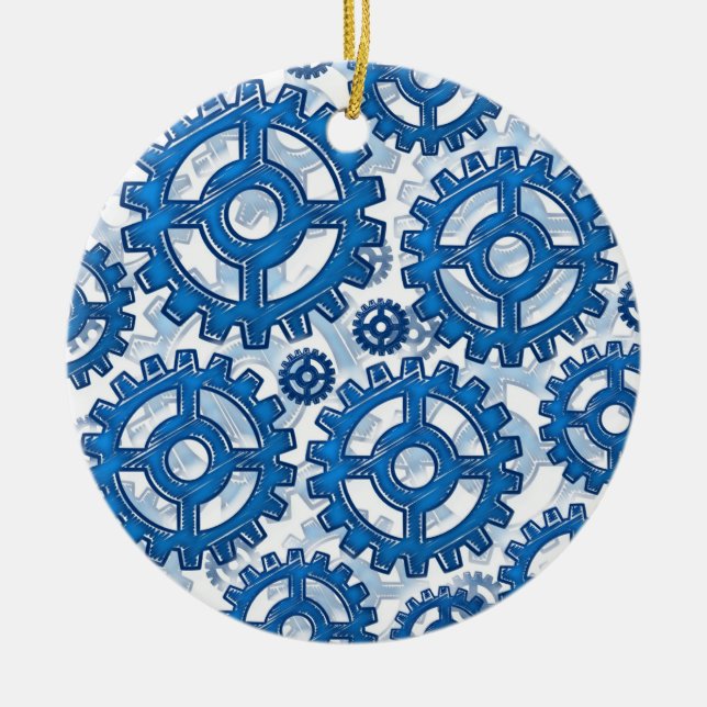 Blue gear wheels ceramic ornament (Front)