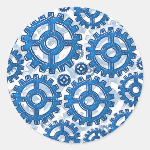 Blue gear wheels classic round sticker
