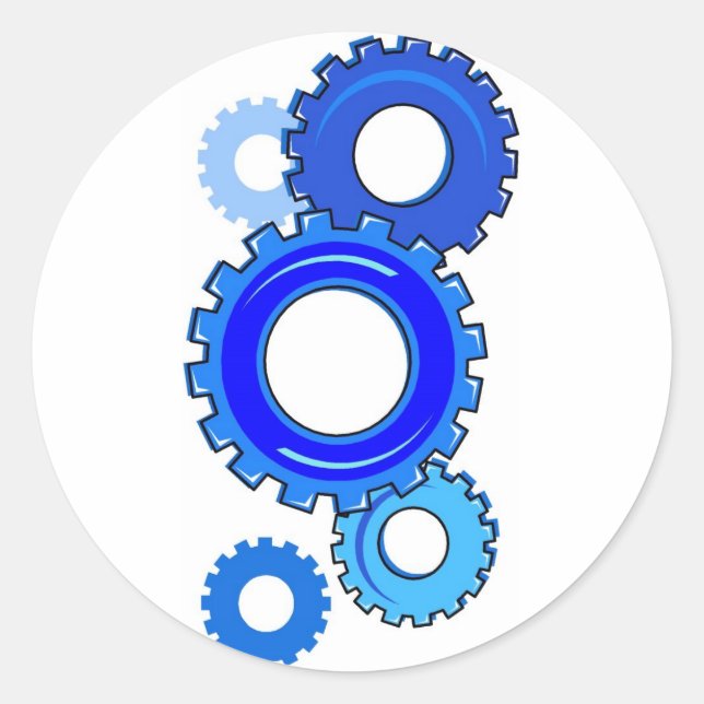 Blue Gears Classic Round Sticker (Front)