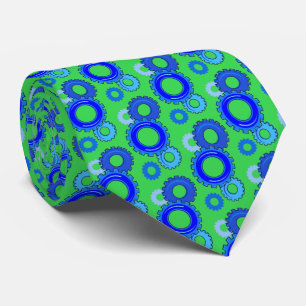 Blue Gears on Green Mechanical Industrial Style Tie