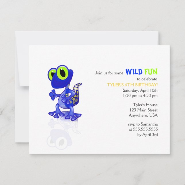 Blue Gecko Birthday Invitation (Front)