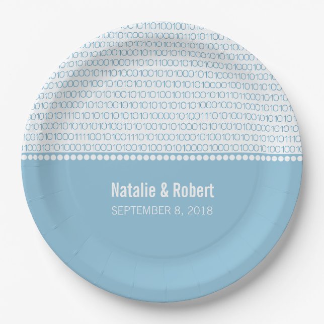 Blue Geek Chic Binary Code Paper Plates (Front)