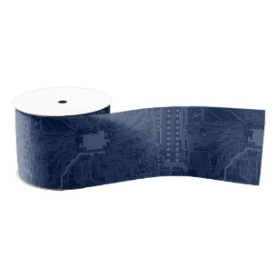 Blue Geek Motherboard Circuit Pattern Grosgrain Ribbon