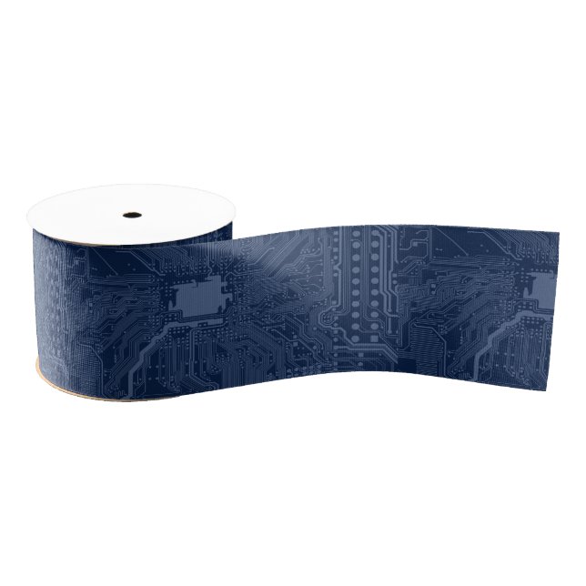 Blue Geek Motherboard Circuit Pattern Grosgrain Ribbon (Spool)