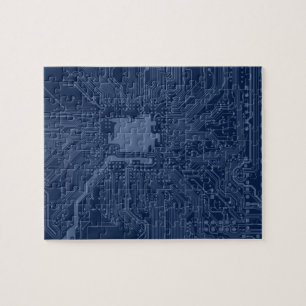 Blue Geek Motherboard Circuit Pattern Jigsaw Puzzle