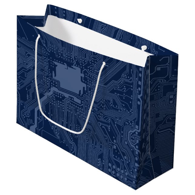 Blue Geek Motherboard Circuit Pattern Large Gift Bag (Front Angled)