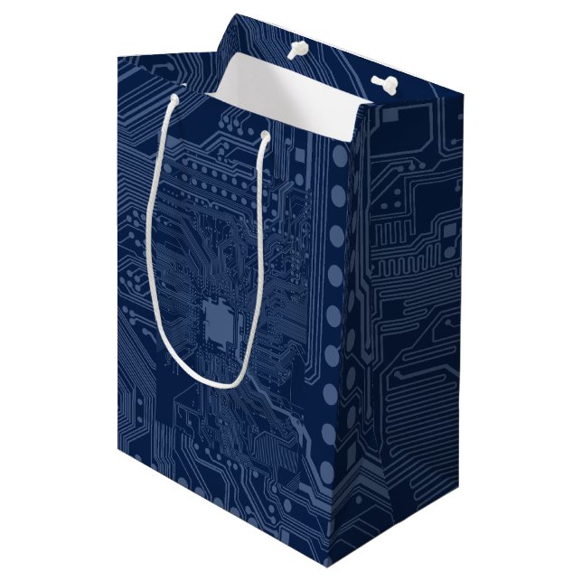 Blue Geek Motherboard Circuit Pattern Medium Gift Bag (Front Angled)