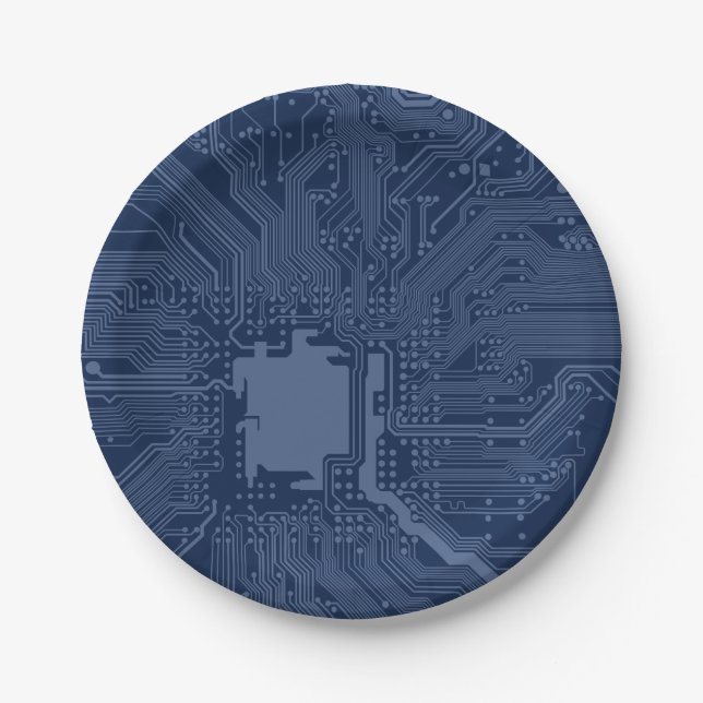 Blue Geek Motherboard Circuit Pattern Paper Plate (Front)