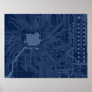 Blue Geek Motherboard Circuit Pattern Poster