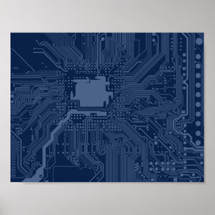 Blue Geek Motherboard Circuit Pattern Poster