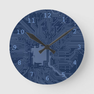 Blue Geek Motherboard Circuit Pattern Round Clock