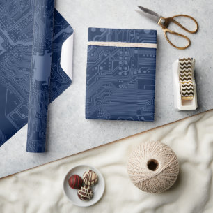 Blue Geek Motherboard Circuit Pattern Wrapping Paper