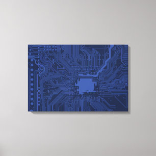 Blue Geek Motherboard Pattern Canvas Print