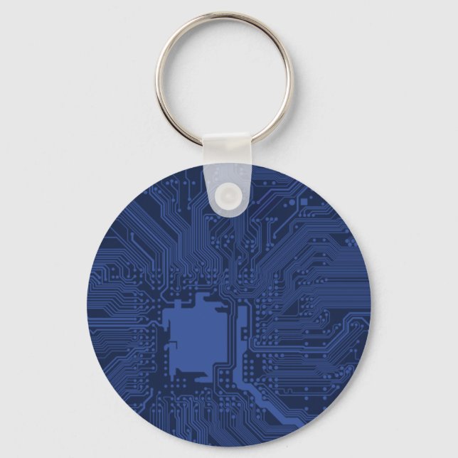 Blue Geek Motherboard Pattern Keychain (Front)
