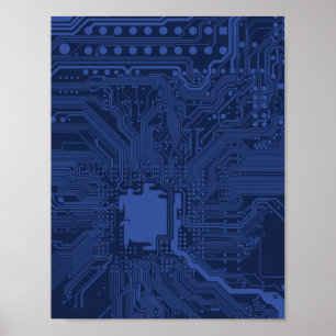 Blue Geek Motherboard Pattern Poster