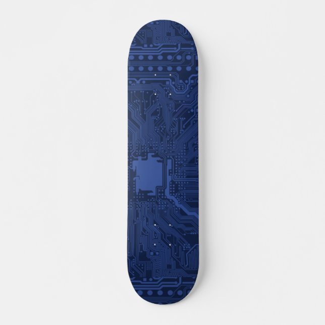 Blue Geek Motherboard Pattern Skateboard (Front)