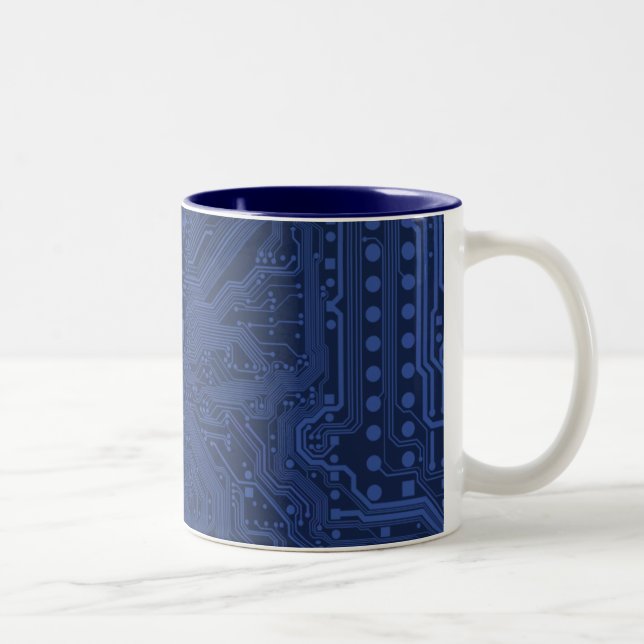 Blue Geek Motherboard Pattern Two-Tone Coffee Mug (Right)