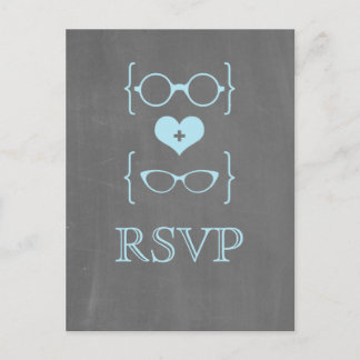 Blue Geeky Glasses Chalkboard RSVP Postcard
