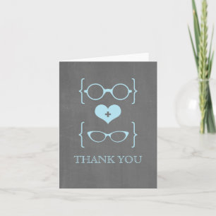 Blue Geeky Glasses Chalkboard Thank You Card