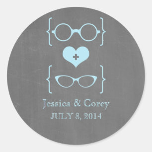 Blue Geeky Glasses Chalkboard Wedding Stickers