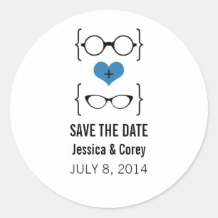 Blue Geeky Glasses Save the Date Stickers