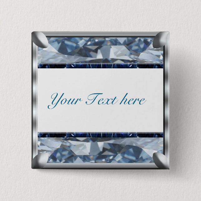 Blue Gem Design 2 Inch Square Button (Front)