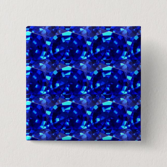 blue gem stone 2 inch square button (Front)