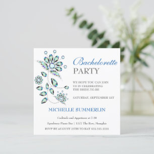 Blue Gems Floral Bachelorette Party Invitation