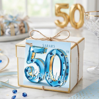 Blue Gemstone and Gold Glam 50th Birthday Favour Tags