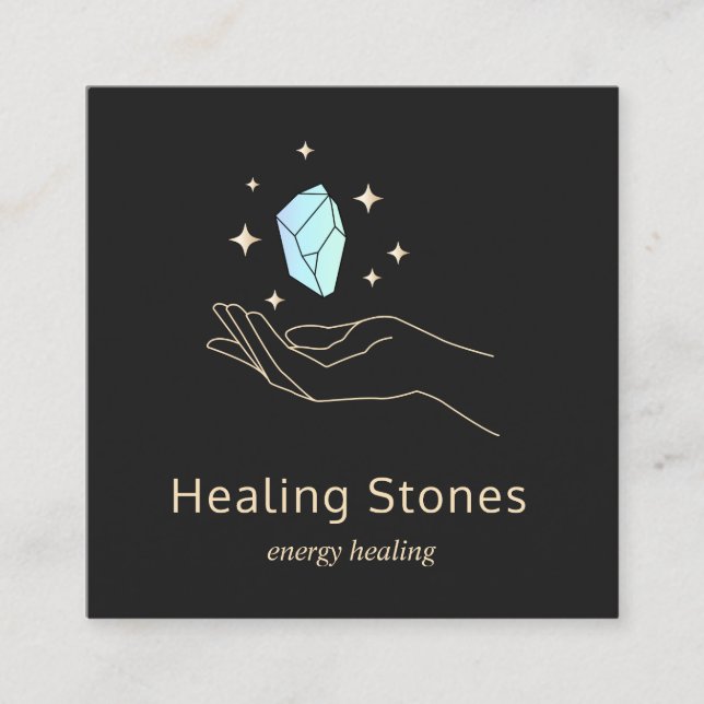 Blue Gemstone Energy Crystal Healer Square Business Card (Front)