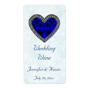 Blue Gemstone Heart Wedding Mini Wine Label