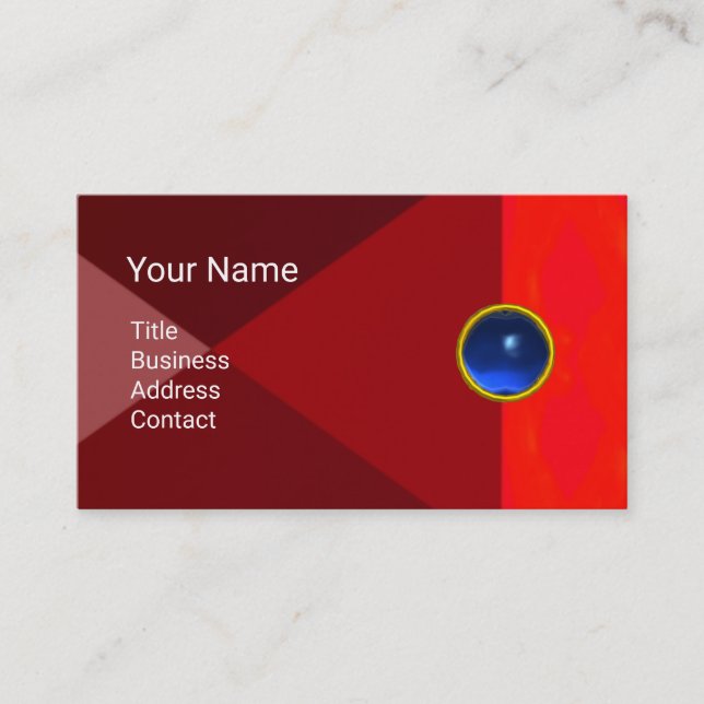 BLUE GEMSTONE MONOGRAM Ruby Red Abstract Geometric Business Card (Front)