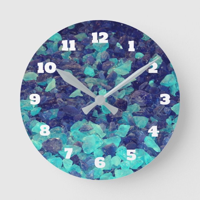 Blue Gemstones Rock Beach Stones Gift Decor Round Clock (Front)