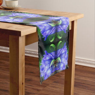 Blue Gentian Flower Abstract Art      Short Table Runner
