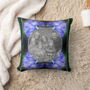 Blue Gentian Flower Frame Add Your Own Photo Throw Pillow