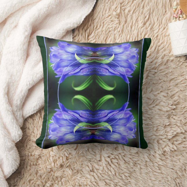 Blue Gentian Flower Frame Add Your Own Photo Throw Pillow (Blanket)