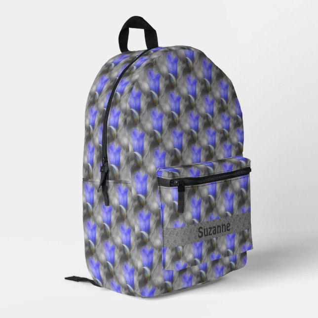 Blue Gentian Flower Nature Pattern Personalized Printed Backpack (Back Corner Left)