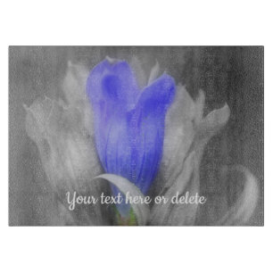 Blue Gentian Flower Partial Colour Personalized  Cutting Board