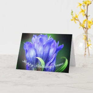 Blue Gentian Flower Personalized Birthday  Card