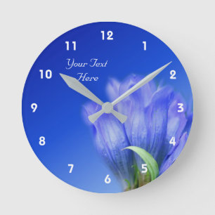 Blue Gentian Flower Personalized Round Clock