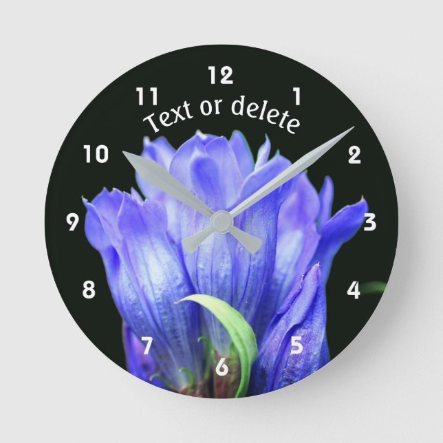 Blue Gentian Flower Personalized  Round Clock (Front)