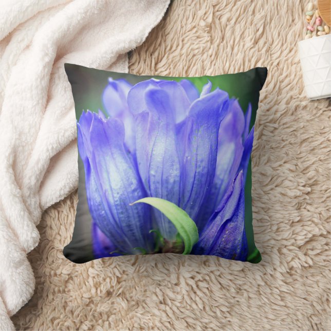 Blue Gentian Flower   Throw Pillow (Blanket)