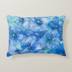 Blue Gentian Wildflower Painting  Accent Pillow