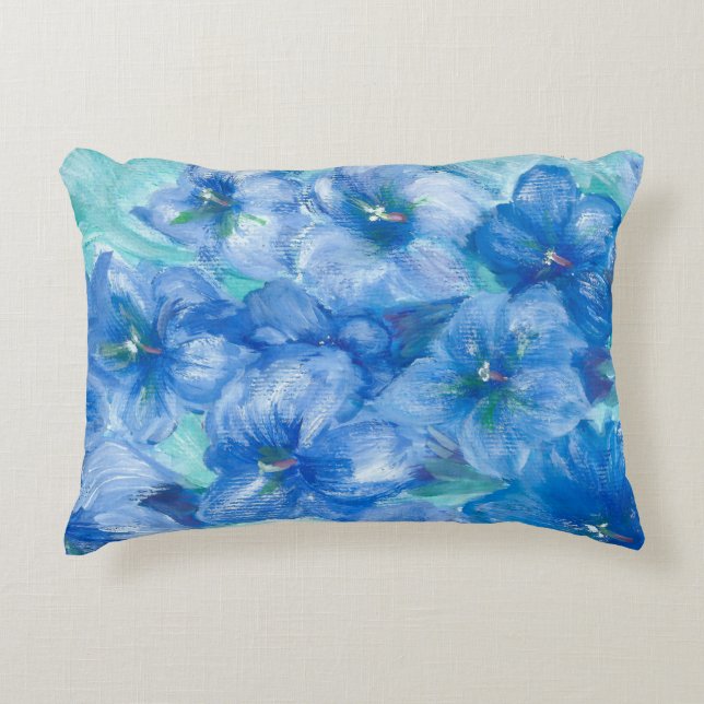 Blue Gentian Wildflower Painting  Accent Pillow (Front)
