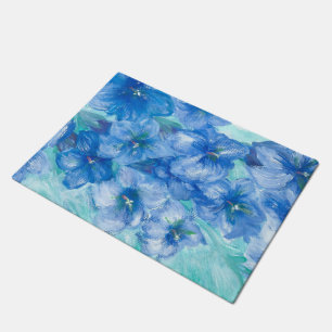 Blue Gentian Wildflower Painting  Doormat